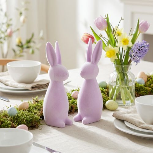 Decorative flocked Easter bunnies – 2nd choice – light purple 8×10×29cm 2 pieces | Floristik24.co.uk