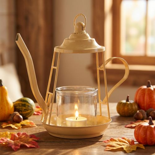 Tealight holder glass lantern teapot orange Ø13cm 22cm | Floristik24.co.uk