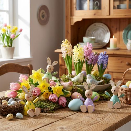 Easter bunnies colorful wooden bunnies dotted table decoration H8cm 4 pcs | Floristik24.co.uk