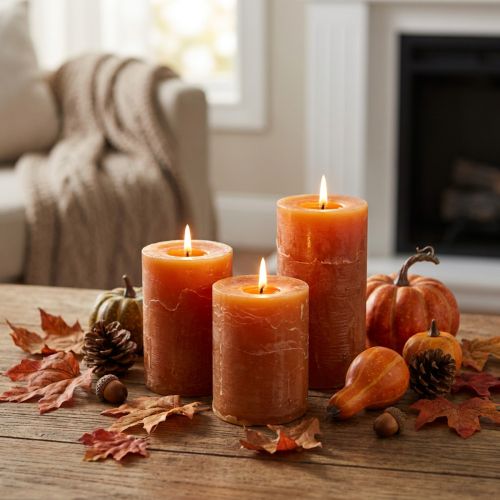 Dark orange pillar candles, solid colored throughout, Sunset Rustic, 60x80mm, set of 4, for autumn and Advent decorations | Floristik24.co.uk