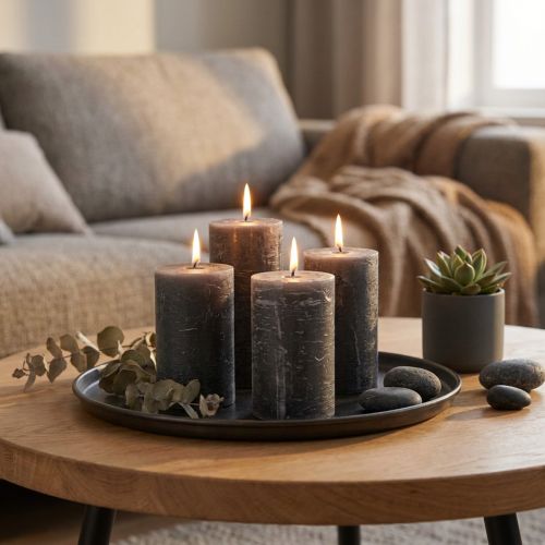 Solid coloured candles anthracite pillar candles 60×80mm 4pcs | Floristik24.co.uk