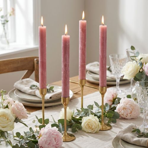 Taper Candles Solid Colored Old Pink 34mm x 300mm 4 Pcs | Floristik24.co.uk