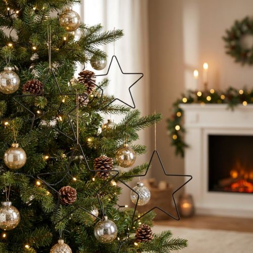 Christmas Decoration Metal Star Black Decorative Star Pendant 20cm 6 Pcs | Floristik24.co.uk