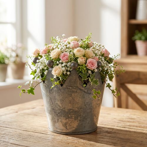Deco crown antique look gray metal table decoration Ø12.5cm H12cm | Floristik24.co.uk