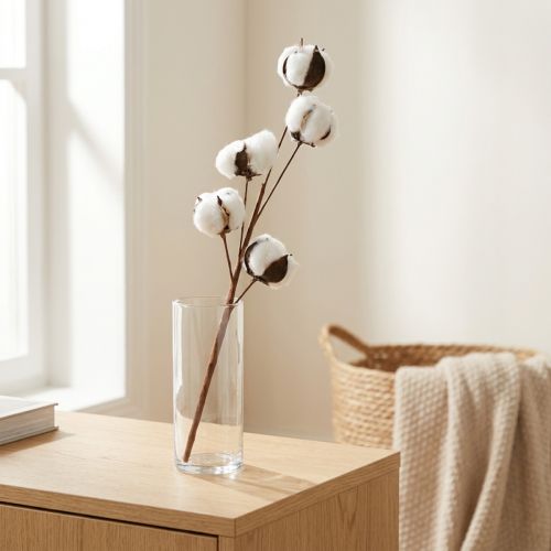 Cotton Branch Decoration Real Cotton Decorative Branch 5 Heads 50cm | Floristik24.co.uk