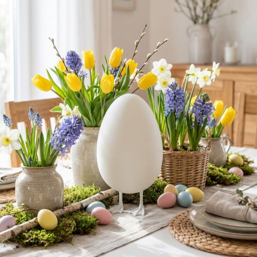 Decorative egg with legs Easter egg white Table decoration Easter figure H25cm | Floristik24.co.uk