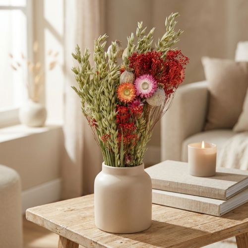 Bouquet of dried flowers Bouquet of meadow flowers Red H50cm 150g | Floristik24.co.uk