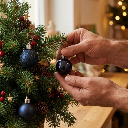 Product Mini Christmas baubles, blue, shatterproof mix, Ø3cm, 14 pieces