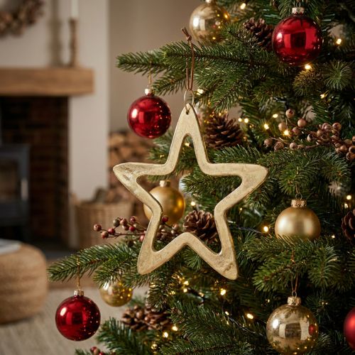 Christmas pendant, star decoration for Advent, decoration star golden 14 × 14cm | Floristik24.co.uk