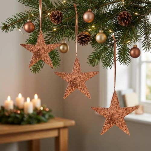 Decorative star to hang, Advent decoration, metal pendants copper-colored 12 × 13cm 3pcs | Floristik24.co.uk