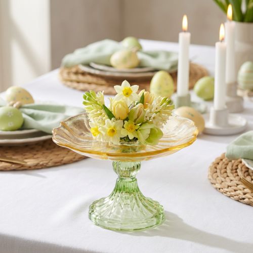 Product Decorative glass plate with foot, floral design, ideal for festive presentation, 15cm