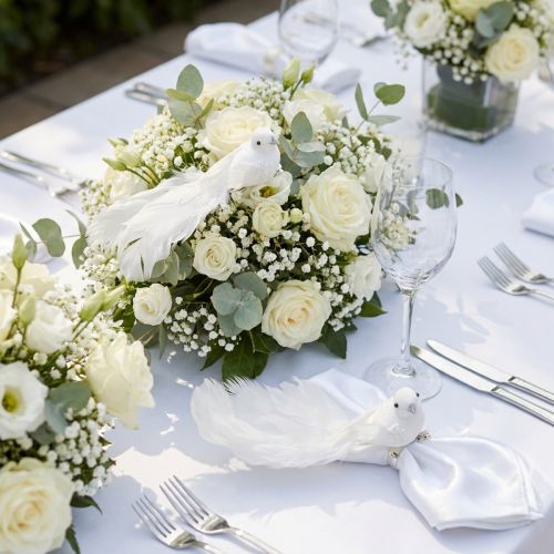 Wedding decoration doves as a pair of doves on clip white 22cm 2 pcs | Floristik24.co.uk