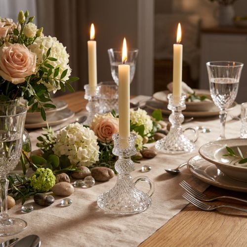Candle holder with handle for taper candles glass 10.5cm clear 4pcs | Floristik24.co.uk