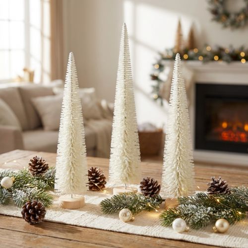 Product Decorative Christmas tree with wooden base for winter decoration, 40cm, 3 pieces