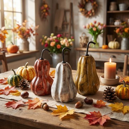 Wooden pear pear wooden decoration autumn red yellow white 12×6cm 3 pieces | Floristik24.co.uk