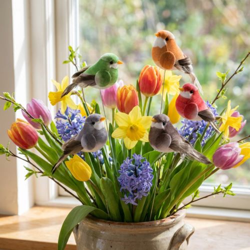 Decorative birds, artificial home decor, spring occasion, with colorful plumage made of real feathers, 5cm, 18 pieces | Floristik24.co.uk