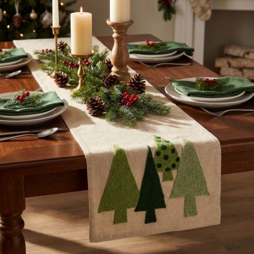 Table runner Christmas fir trees green 140x41,5cm | Floristik24.co.uk