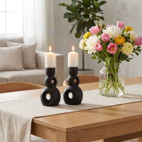Candle Holder Ceramic Candlestick Black Modern H16cm 2pcs | Floristik24.co.uk