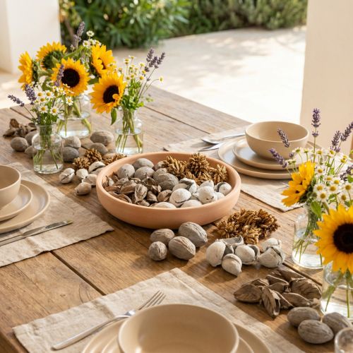 Product Potpourri table decoration with nuts for a natural summer atmosphere