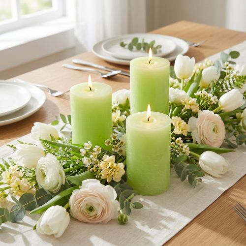 Lime green pillar candles, colored throughout, 60x100mm, wedding decoration, spring decoration, set of 4 | Floristik24.co.uk
