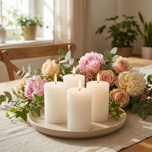 Solid-colored candles white 60x80mm 4 pcs | Floristik24.co.uk