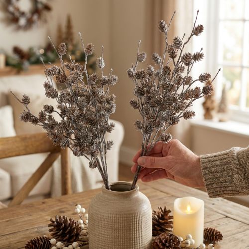 Product Larch branch artificial decorative branches cones white 52cm 3 pcs