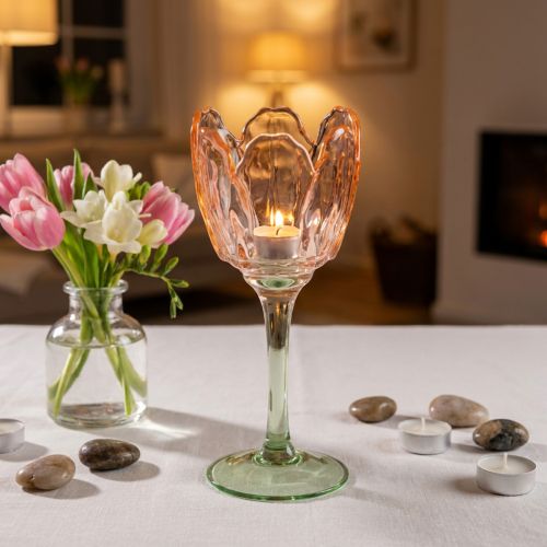 Product Tulip-shaped glass tealight holder, vintage style, romantic home decoration, 20cm