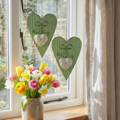 Metal heart, decorative heart for hanging, heart decoration H14.5cm 2 pcs | Floristik24.co.uk