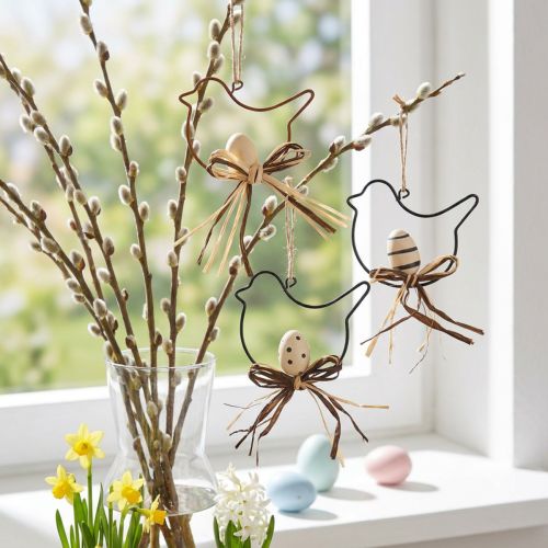 Decorative Birds for Hanging Black/Natural/Rust 8.5×7.5cm 6 pcs | Floristik24.co.uk