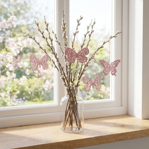 Deco hanger butterfly pink glitter 8cm 12pcs | Floristik24.co.uk