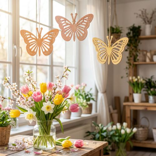 Decorative Butterflies Decoration Hanger Orange/Pink/Yellow 12cm 12 Pcs | Floristik24.co.uk