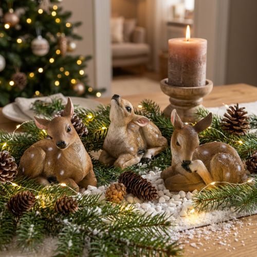 Deer decoration fawn figure lying table decoration 13×6.5×12cm 3pcs | Floristik24.co.uk