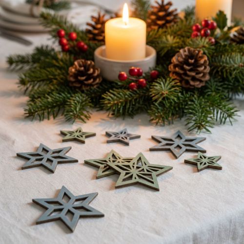 Deco stars wood blue, green wooden stars Christmas 4cm mix 36pcs | Floristik24.co.uk