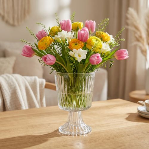 Glass vase with foot decorative glass goblet fluted Ø13cm H19cm | Floristik24.co.uk