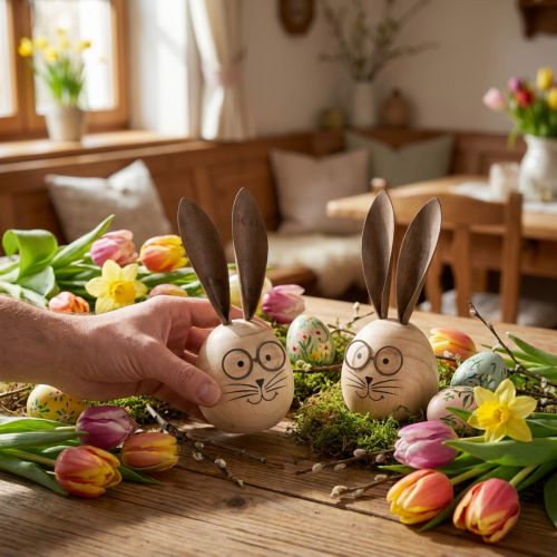 Decorative rabbit made of wood and metal with a humorous design, a friendly eye-catcher, 19cm, 2 pieces | Floristik24.co.uk