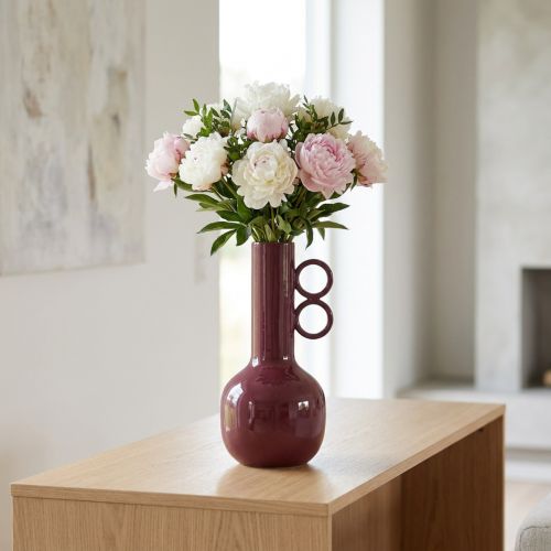 Modern, artistic vase with a long neck and round handles for stylish interiors, 24cm | Floristik24.co.uk