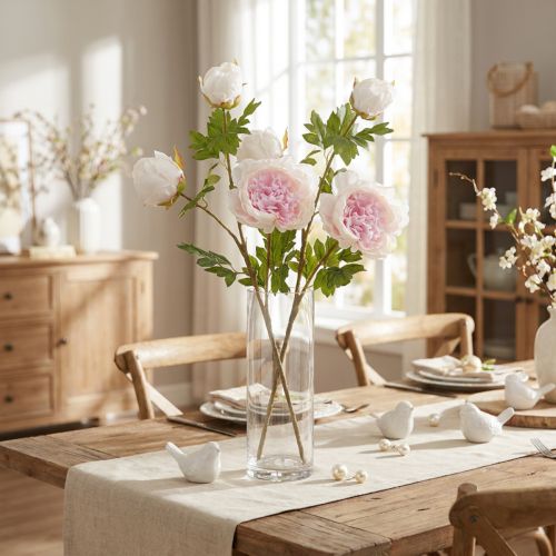 Decoration Peonies Pink 3 Flowers Long Stem L80cm 2pcs | Floristik24.co.uk