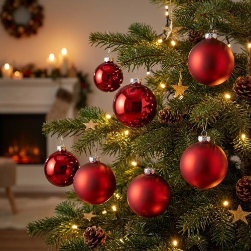 Christmas tree ball, tree decorations, Christmas ball red H8.5cm Ø7.5cm real glass 12pcs | Floristik24.co.uk