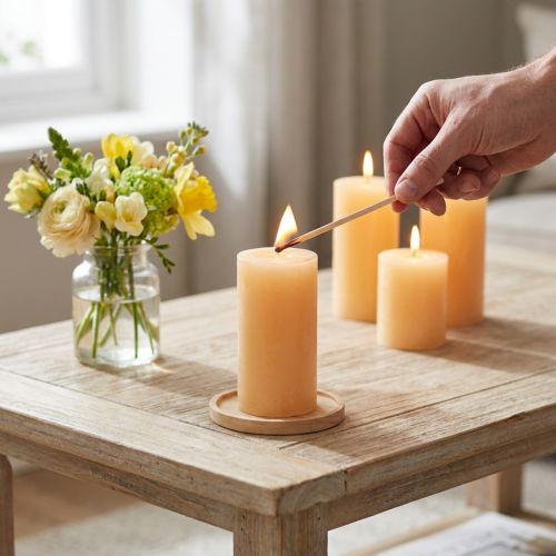 Solid Colored Candles Apricot Light Pillar 50×100mm 4 Pcs | Floristik24.co.uk