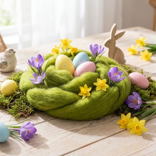 Product Wool wick Soft felted wool for decorative designs and seasonal arrangements 2m Green
