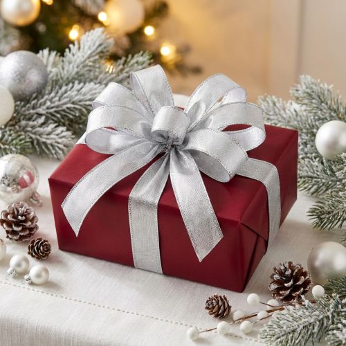 Product Gift ribbon silver with wire edge 15mm 25m
