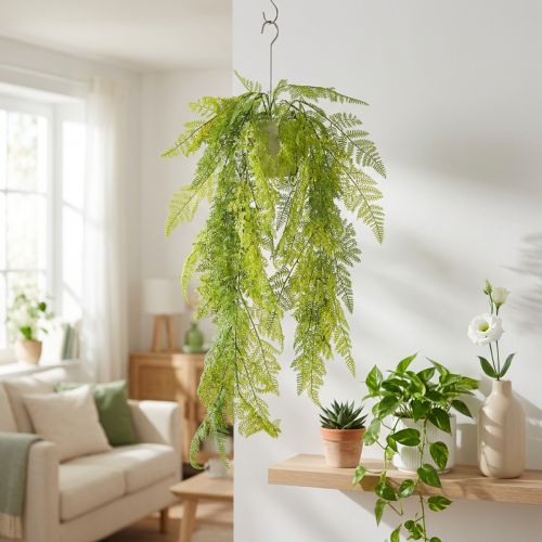 Artificial fern hanging plant, decorative eye-catcher for interiors, modern accents, 80cm | Floristik24.co.uk