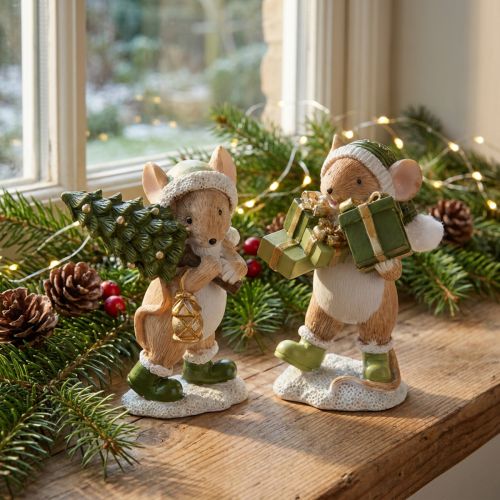 Christmas mice decoration mouse green brown H8cm 2 pcs | Floristik24.co.uk