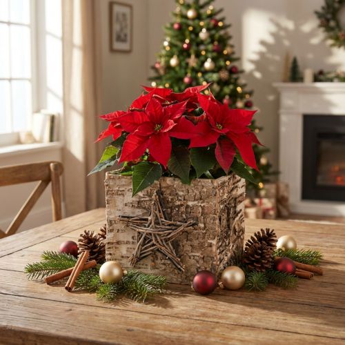 Plant pot birch pot with star H15,5cm | Floristik24.co.uk