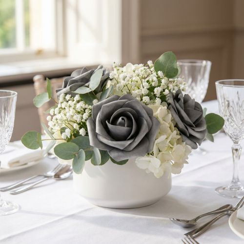 Foam Rose Ø7.5cm Grey 18 pcs | Floristik24.co.uk