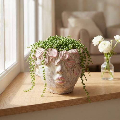 Plant head flower pot for hanging concrete look pink H13cm | Floristik24.co.uk