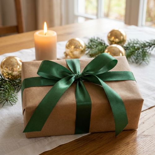 Decorative ribbon green gift ribbon selvedge dark green 25mm 3m 10pcs | Floristik24.co.uk