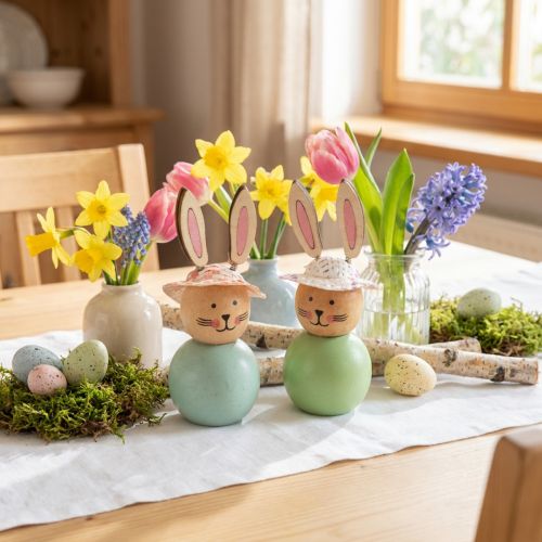 Wooden Easter Bunny Figurines, Easter Table Decoration, Cute Bunny Figurines, Spring Decoration, 9cm, 8 Pieces | Floristik24.co.uk