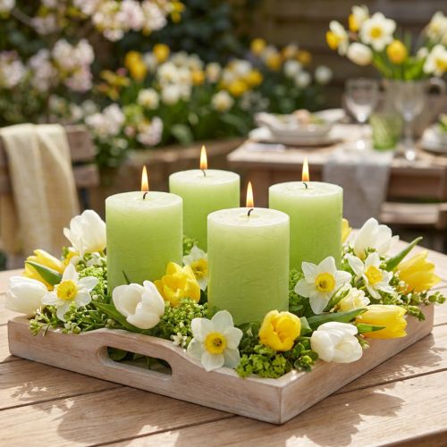Lime Green Dyed Pillar Candles 70×80mm 4-Pack - Atmospheric Decoration & Light | Floristik24.co.uk