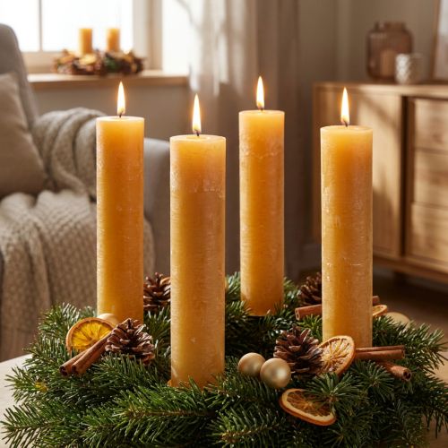 Solid coloured candles, stick candles, honey 50x300mm, 4 pieces | Floristik24.co.uk
